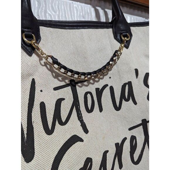 Victoria's Secret Women's Off-White Canvas Supermodel Chain Embellished Tote Bag - Picture 2 of 8